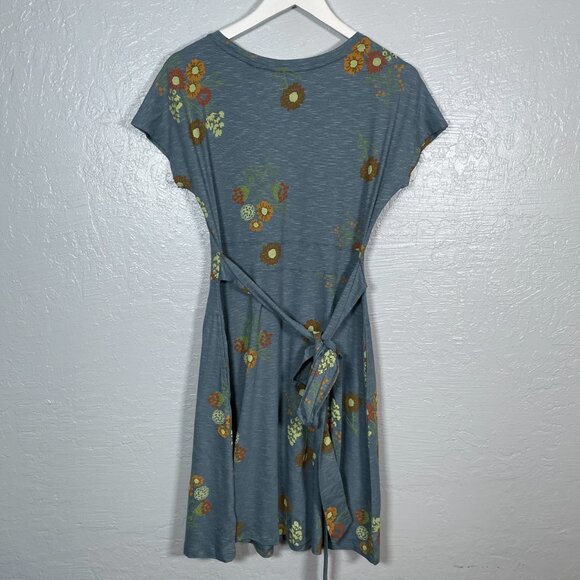 Toad & Co Women M Blue Floral Road Tripper Wrap Dress Short Sleeve Pockets - Picture 7 of 12